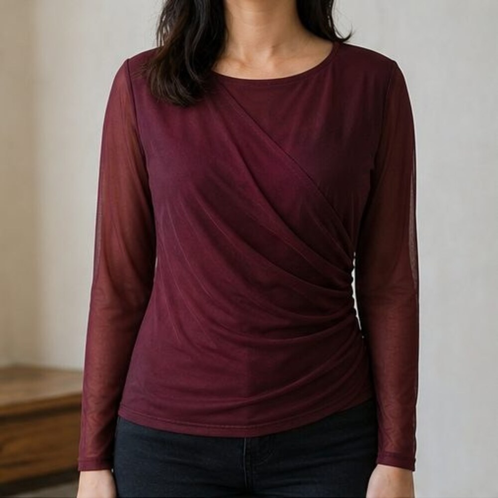 Burgundy Ruffle Blouse - Picture 2 of 6